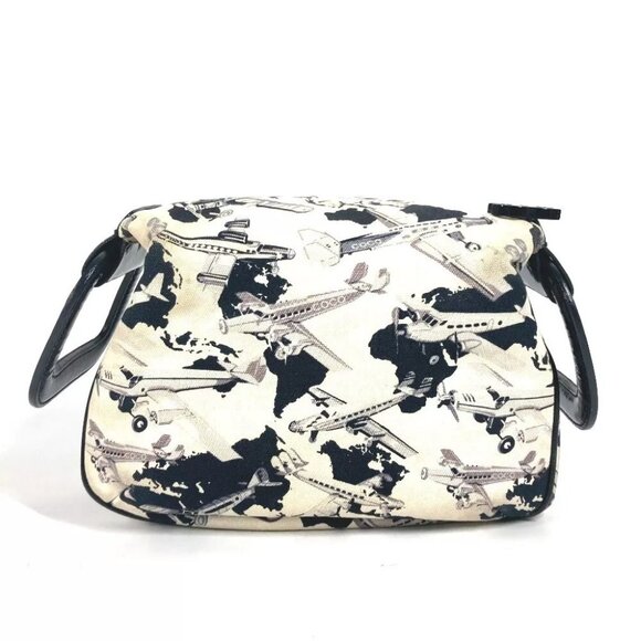 CHANEL logo plane Airline bag pouch Hand Bag Canvas / enamel Black/White